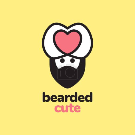Illustration for Turban headgear love heart bearded man mascot cartoon cute colorful modern logo design vector icon illustration - Royalty Free Image