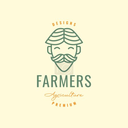 Illustration for Humble farmer smile agriculture line mascot character cartoon hipster logo design vector icon illustration - Royalty Free Image