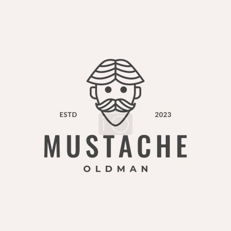 Illustration for Old man mustache smile cute line style mascot character cartoon line hipster logo design vector icon illustration - Royalty Free Image