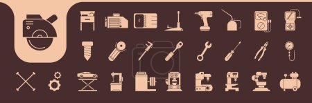 Illustration for Garage services equipment flat icon set design vector - Royalty Free Image