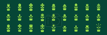 Illustration for Green plant flower botanical flat isolated simple modern minimal icon set collection logo design vector illustration - Royalty Free Image