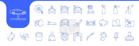 Illustration for Car wash equipment lines icon collection design vector - Royalty Free Image