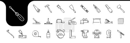 Illustration for Carpenter line icon set collection design vector - Royalty Free Image