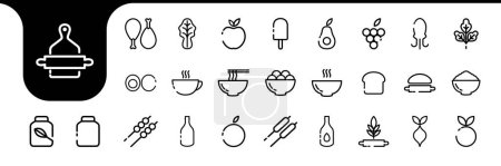Illustration for Kitchen food icon line set collection design vector - Royalty Free Image