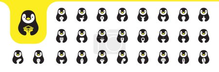 cute penguin icon set collection design vector