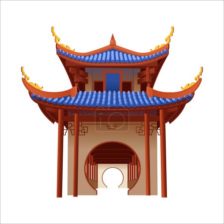 Illustration for Chinese temple. Gazebo, pavilion. Chinese architecture, weather.Vector in cartoon style. - Royalty Free Image