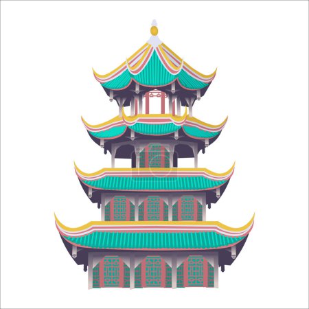 Téléchargez les illustrations : Temple chinois. Architecture chinoise, météorologie.Vecteur dans le style de dessin animé. - en licence libre de droit