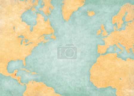 Photo for Belize on the map of North Atlantic Ocean in soft grunge and vintage style, like old paper with watercolor painting. - Royalty Free Image
