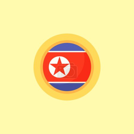 Illustration for Flag of North Korea with round frame. Flat design style. - Royalty Free Image
