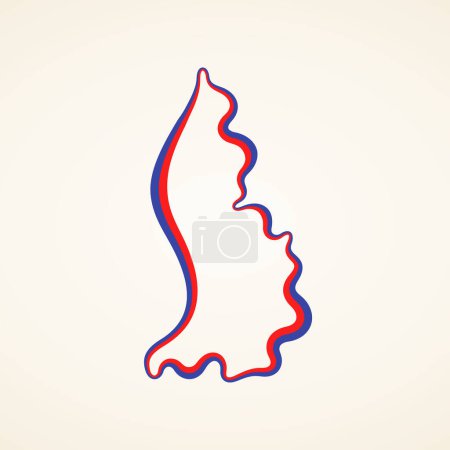 Ilustración de Mapa del contorno de Liechtenstein marcado con cinta en colores de la bandera. - Imagen libre de derechos