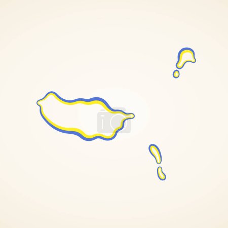 Ilustración de Mapa del contorno de Madeira marcado con cinta en colores de la bandera. - Imagen libre de derechos