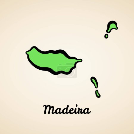 Ilustración de Mapa verde simplificado de Madeira con contorno negro. - Imagen libre de derechos