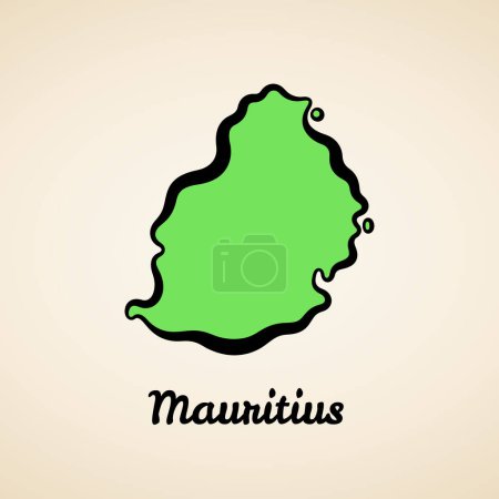 Téléchargez les illustrations : Carte simplifiée verte de Maurice avec contour noir. - en licence libre de droit
