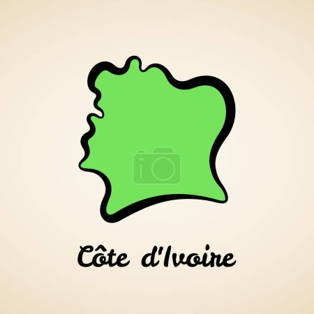 Illustration for Green simplified map of Ivory Coast with black outline. - Royalty Free Image