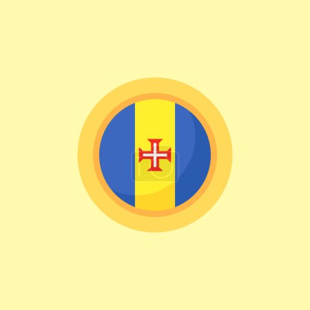 Ilustración de Bandera de Madeira con marco redondo. Estilo de diseño plano. - Imagen libre de derechos