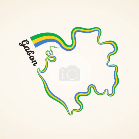 Illustration for Outline map of Gabon marked with flag ribbon - Royalty Free Image