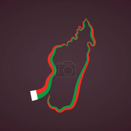 Outline map of Madagascar marked with flag ribbon