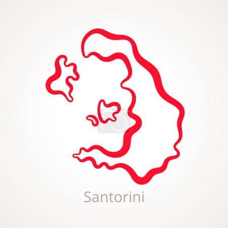 Mapa del contorno de Santorini marcado con línea roja.