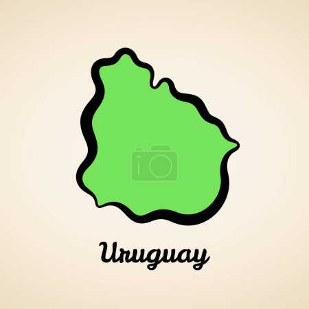 Green simplified map of Uruguay with black outline.