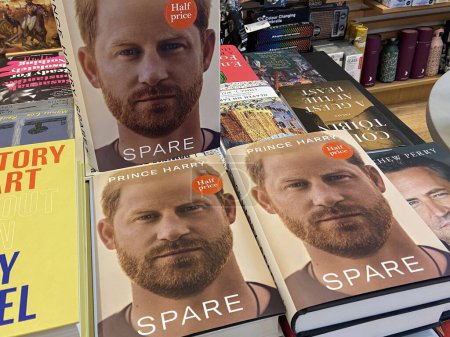 Photo for London, UK 01.02.23: Book by Prince Harry, Duke of Sussex memoir titled Spare went on sale and seen on display at the WH Smith bookstore in London, UK on February 01, 2023 - Royalty Free Image