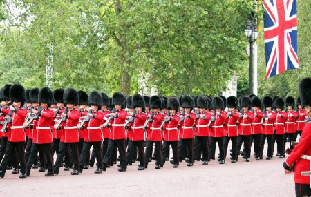 Photo for LONDON, UK - June 17, 2023: Kings Coldstream Guards Marching on The Mall for The King's Birthday Parade, London, UK - Royalty Free Image