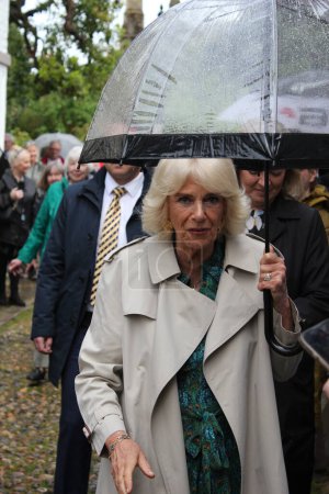 Photo for Rye, East Sussex, UK- 16.05.2024: Queen Consort Camilla visits Rye Church and Lamb house to celebrate Literature history meets crowds in the rain - Royalty Free Image