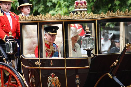Photo for London. June 15th 2024 - King Charles iii, Queen Camilla, in a carriage during the Trooping the Colour celebrations parade - Royalty Free Image