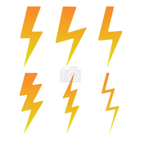 Ilustración de Lightning bolt colección de iconos. Símbolo de destello, rayo. Un simple rayo. Ilustración vectorial. - Imagen libre de derechos