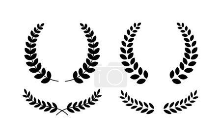 Ensemble d'icônes de couronne de laurier. Logo noir avec couronne de laurier. Illustration vectorielle.