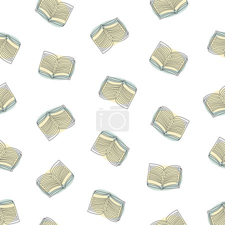 Illustration for Book seamless background. Isolated object, white background. Continuous line, aesthetic decoration outline, posters, stickers, logo. Vector illustration - Royalty Free Image