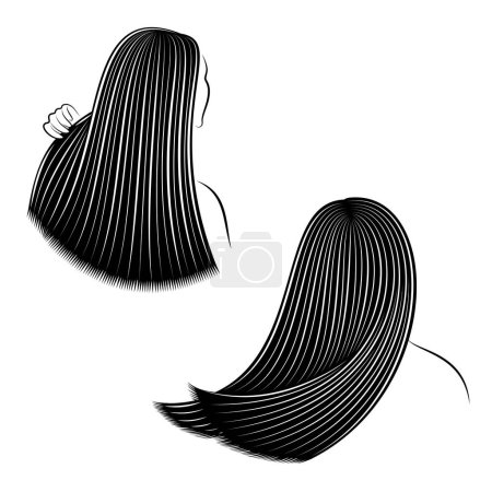 Illustration for Collection. Straight beautiful girl hair. The lady is beautiful and stylish. Lamination and keratin hair straightening. Vector illustration set - Royalty Free Image