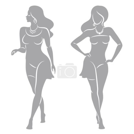 Illustration for Collection. Silhouette of a woman in style. The girl is slim and beautiful. Lady suitable for decor, posters, stickers, logo. Vector illustration set - Royalty Free Image
