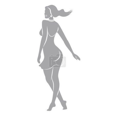 Illustration for Silhouette of a woman in style. The girl is slender and beautiful. Lady is suitable for aesthetic decor, posters, stickers, logo. Vector illustration. - Royalty Free Image