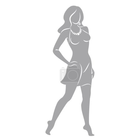 Illustration for Silhouette of a woman in style. The girl is slender and beautiful. Lady is suitable for aesthetic decor, posters, stickers, logo. Vector illustration. - Royalty Free Image