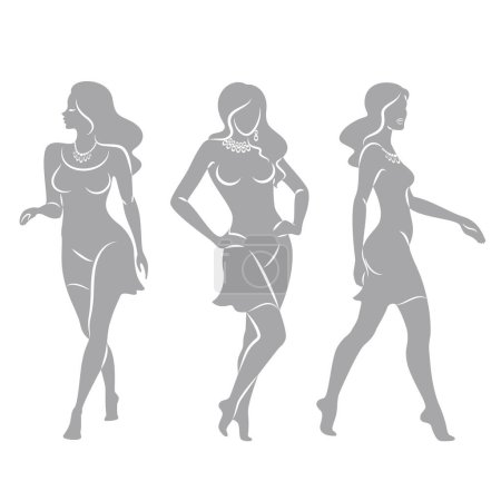 Illustration for Collection. Silhouette of a woman in style. The girl is slim and beautiful. Lady suitable for decor, posters, stickers, logo. Vector illustration set. - Royalty Free Image