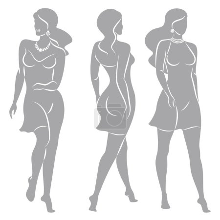 Illustration for Collection. Silhouette of a woman in style. The girl is slim and beautiful. Lady suitable for decor, posters, stickers, logo. Vector illustration set. - Royalty Free Image