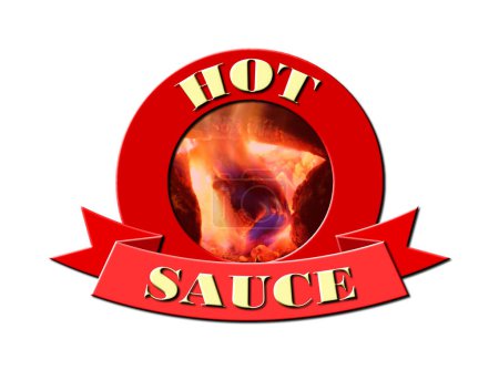 Photo for A 3D-rendered illustration of a Hot sauce label with a real fire picture, isolated on a white background. - Royalty Free Image