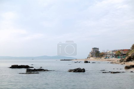 Photo for Beautiful scenery by the sea close to Ouranoupoli village, Chalkidiki, Greece, on a cloudy day - Royalty Free Image