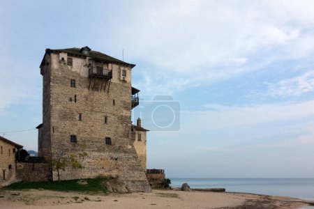 Photo for The old tower in Ouranoupoli village, Chalkidiki, Greece - Royalty Free Image