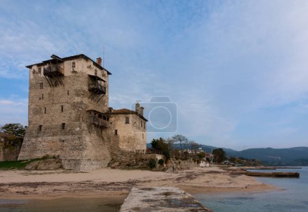 Photo for The old tower in Ouranoupoli village, Chalkidiki, Greece - Royalty Free Image