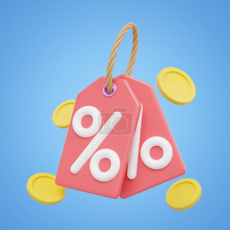 3d coupon shopping tag alert. Discount price tag and gold coin spread floating isolated. Special time, Flash sale, Limited promotion offer concept. Cartoon icon minimal smooth. 3d render Clipping path