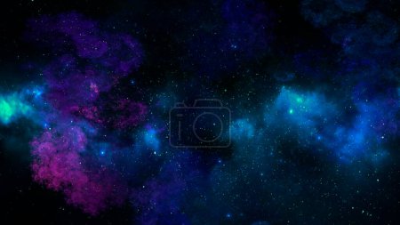 Photo for Abstract space illustration of blue and pink clouds and fractal stars on black background. Used for design and creativity, for screensavers. - Royalty Free Image