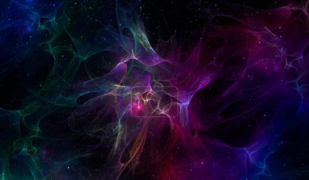Fondo fractal abstracto con brillo cósmico. Colores del arco iris. Banner horizontal. Utilizado para el diseño y la creatividad, para salvapantallas.
