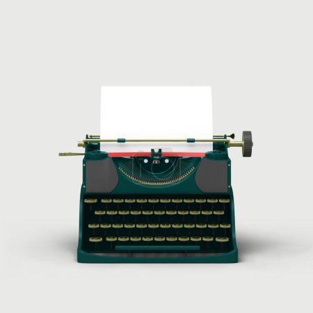 Téléchargez les photos : Une vieille machine à écrire avec feuille blanche isolée sur fond blanc. - en image libre de droit