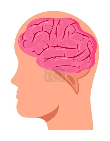 Illustration for Brain of human, big head concept vector. Neurology problems, Parkinson disease and Alzheimer. Neurologist online consultation concept vector - Royalty Free Image