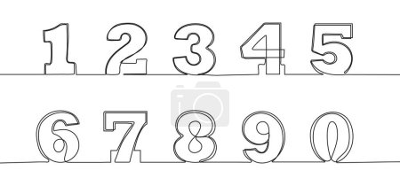 Téléchargez les illustrations : Vecteur continu de chiffres de ligne. Chiffres arabes dessinés à la main avec une ligne continue. Décrivez des numéros simples. Illustration d'AVC modifiable - en licence libre de droit