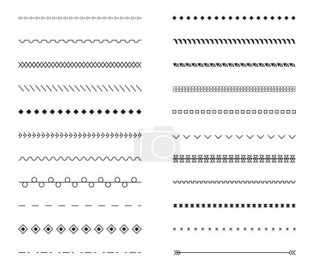 Illustration for Stitch stitches vector set. Stitched repeated seams big collection. Sewing machine stitches. Seam line seamless pattern for fabric structure. The texture of edge of embroidery fabric. - Royalty Free Image