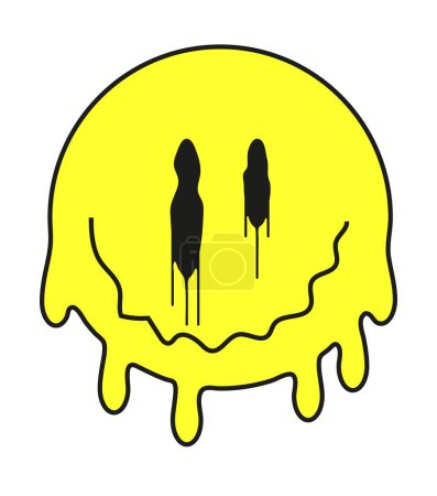 Illustration for Groovy smiling faces vector. Retro doodle dripping emoji. Funny LSD, surreal, techno, melting face sign. Acid, trippy, psychedelic emoji for web prints. - Royalty Free Image