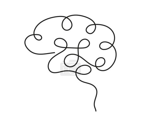 Illustration for Brain of human in line style. Big brain shiluette vector. Neurology problems, Parkinson disease and Alzheimer. Neurologist online consultation illustration. - Royalty Free Image