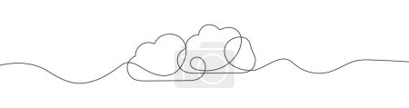 Elegante durchgehende Linienzeichnung einer Wolke, dargestellt als lineares Symbol. Diese minimalistische Einlinienzeichnung bietet eine einfache, aber stilvolle Darstellung eines Wetterphänomens. Perfekt für unterschiedliches Design
